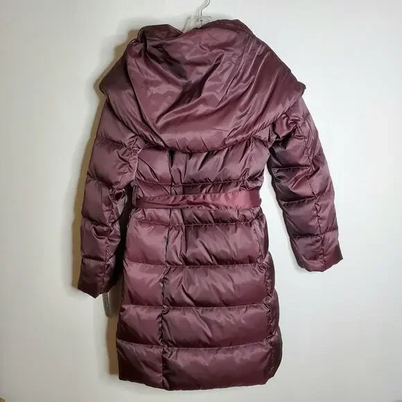 Tahari Women’s Down Puffer Coat Jacket Size S Belted Hooded Long Winter Chic - Picture 2 of 7